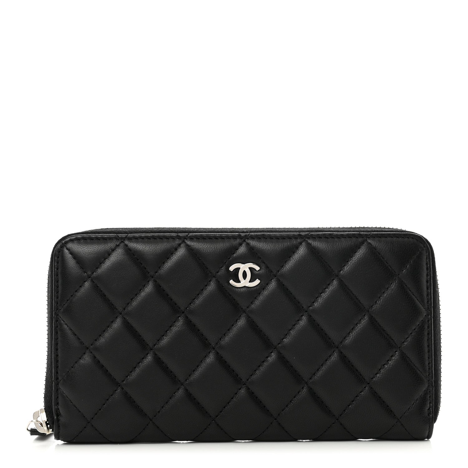 Chanel Lambskin Quilted Large Gusset Zip Around Wallet Black 1 of 9
