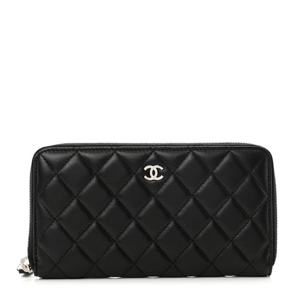 Chanel Lambskin Quilted Large Gusset Zip Around Wallet Black 1 of 9