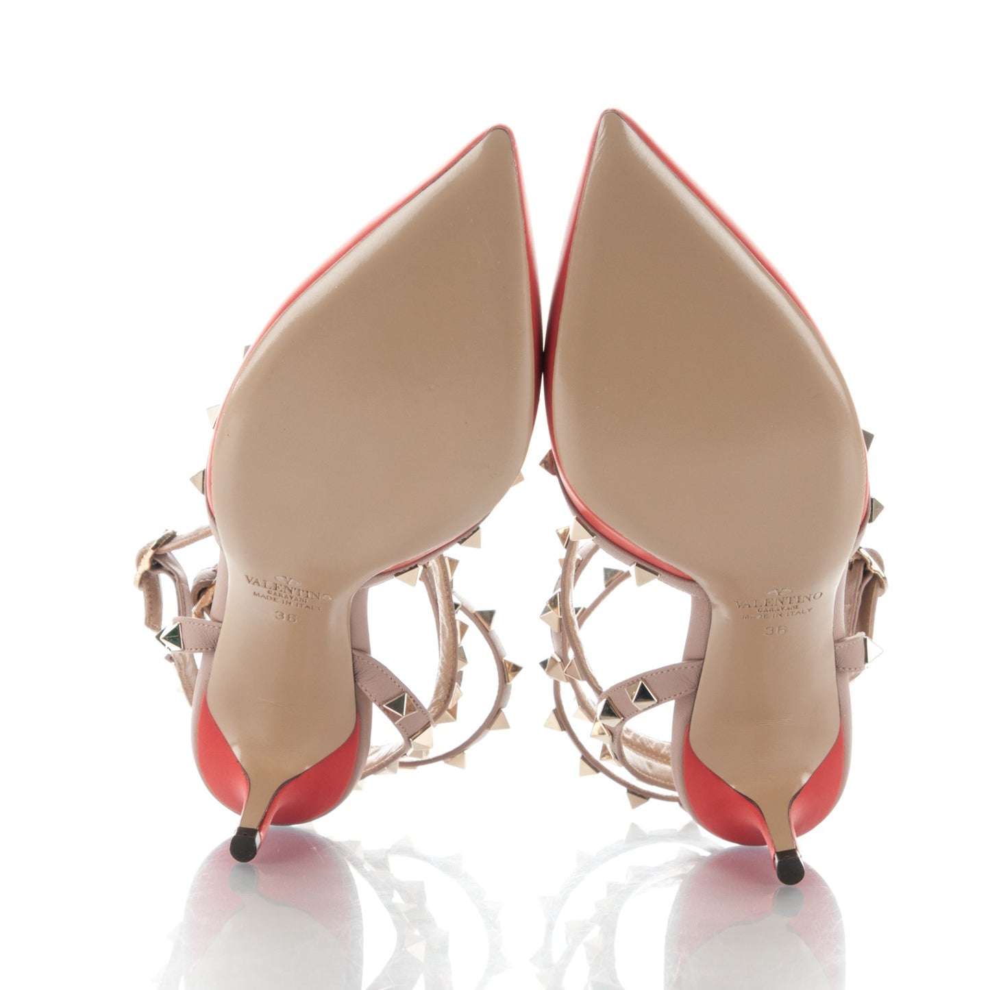 Nappa Rockstud Ankle Strap 65mm Pumps 36 Deep Coral Poudre