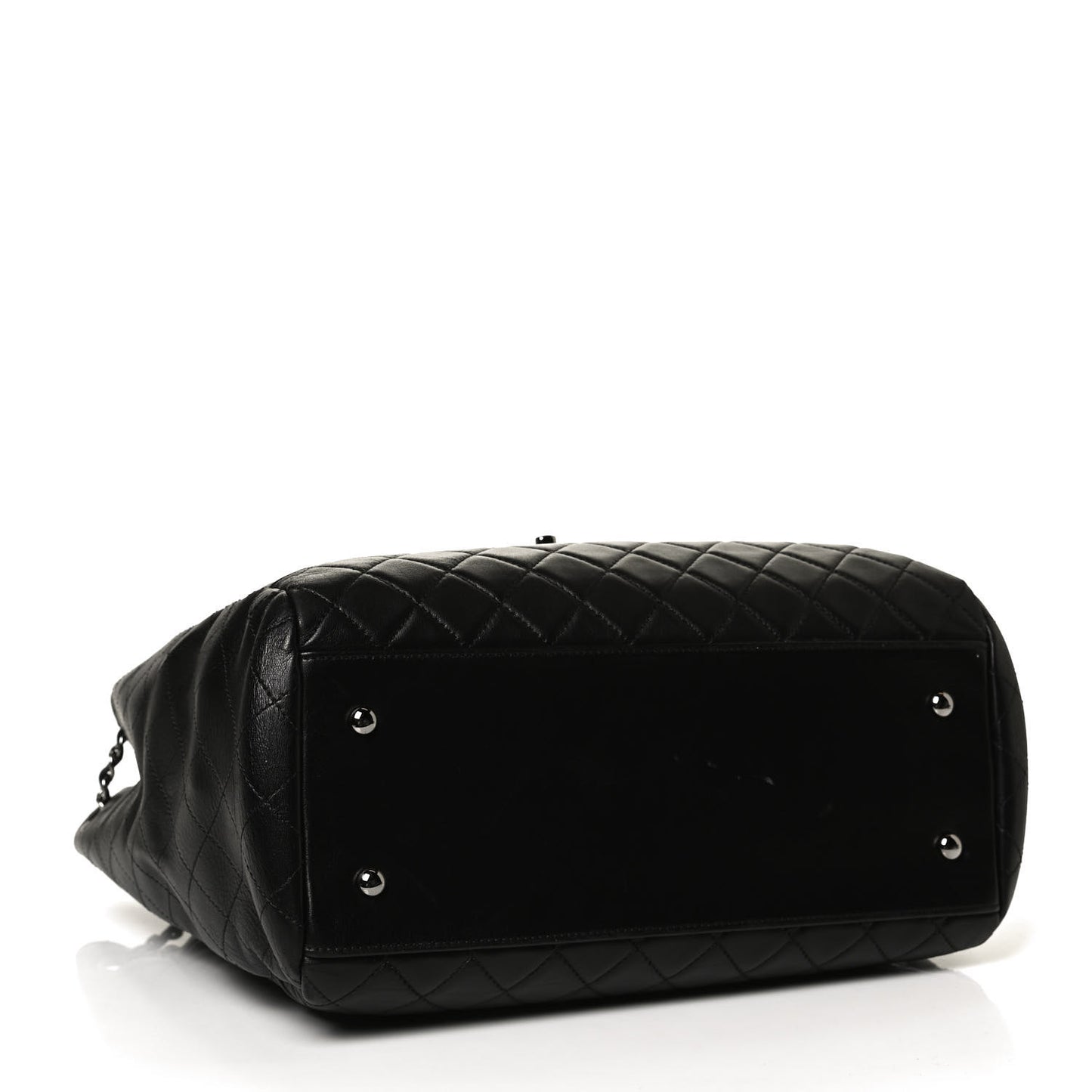 Lambskin Quilted Large Drawstring Bag Black