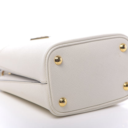 Prada Saffiano Cuir Calfskin Small Panier Bucket Bag White Black 8 of 12
