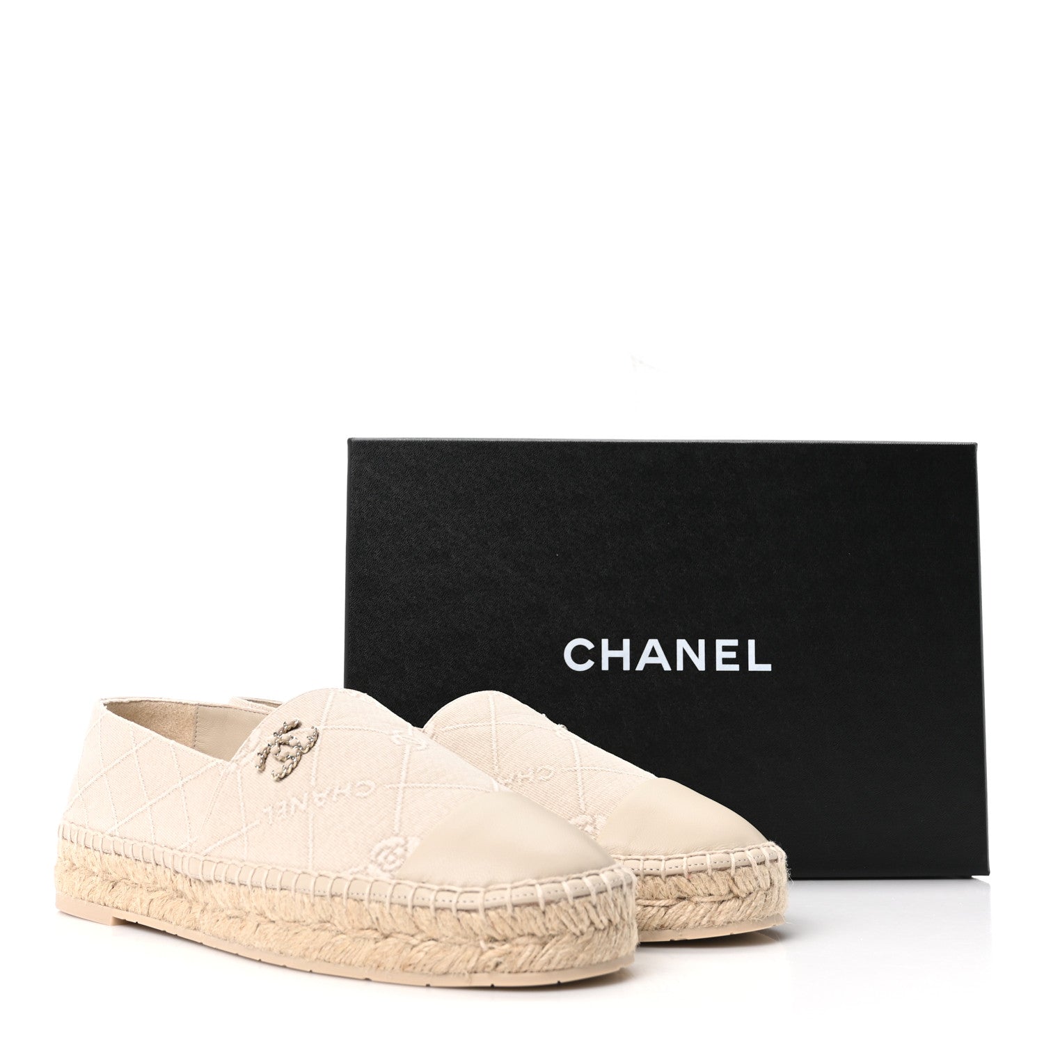 Chanel Cotton Lambskin Logo CC Espadrilles 41 Beige 10 of 10