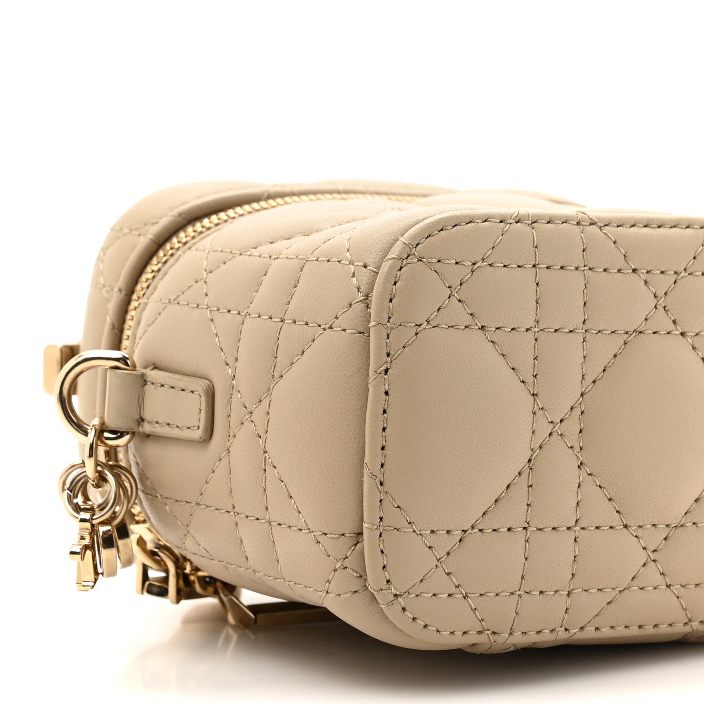 Lambskin Cannage Micro Lady Dior Vanity Case Beige