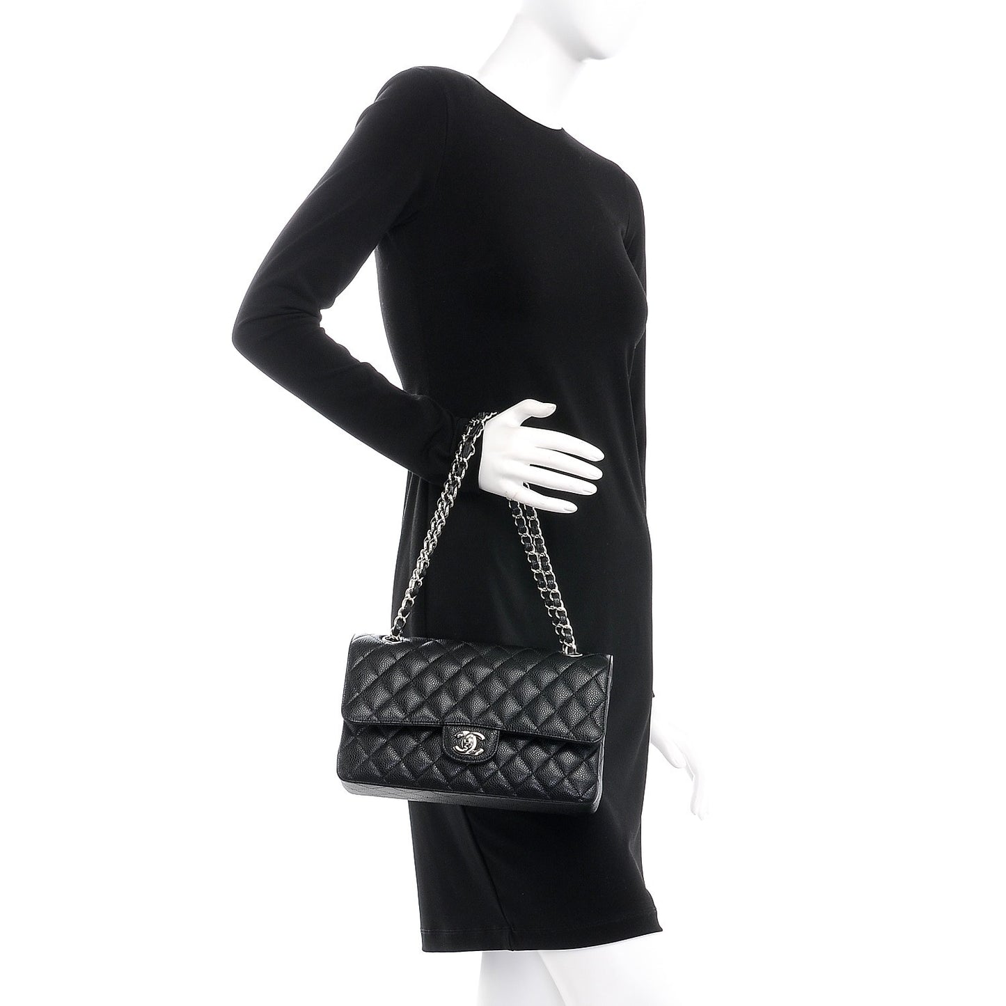 Caviar Quilted Medium Double Flap Black