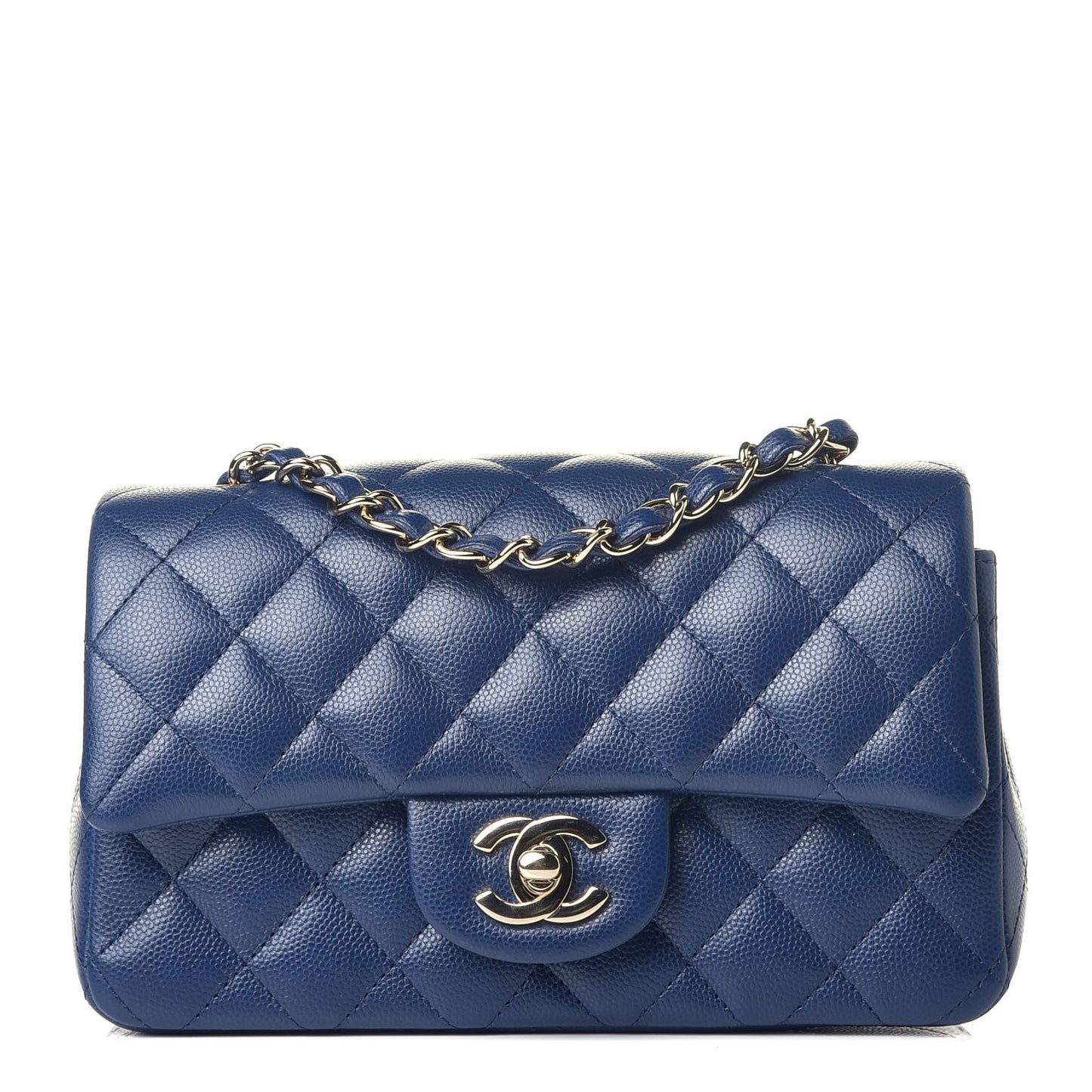 Caviar Quilted Mini Rectangular Flap Blue