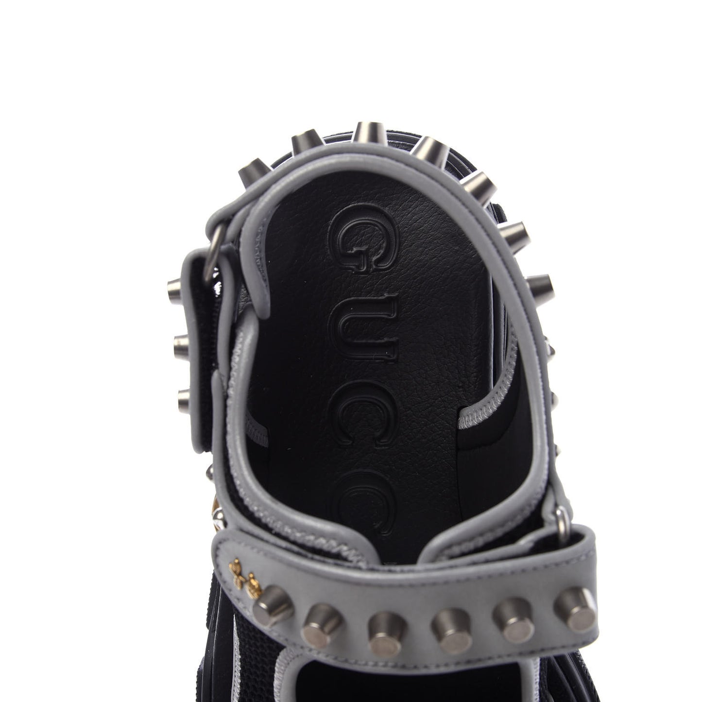 Technical Canvas Calfskin Reflective Studded Mens Aguru Sandals 9 Silver Black