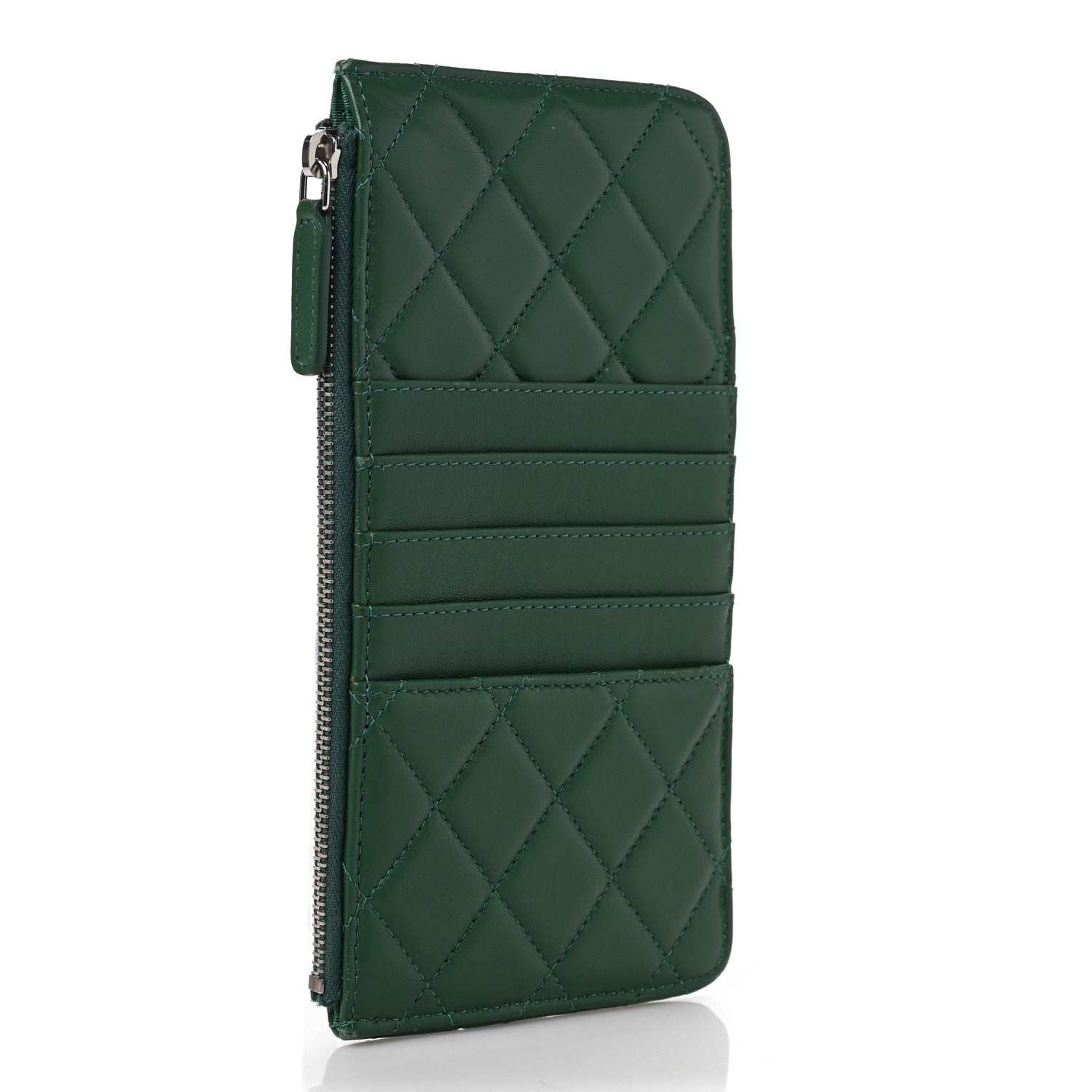 Chanel Lambskin Quilted Classic Flat Wallet Pouch Green 3 of 7