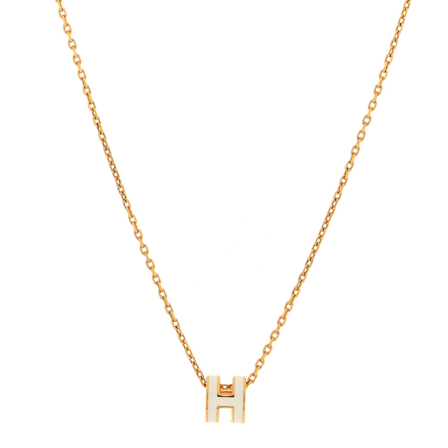 Hermes Lacquered Gold Mini Pop H Pendant Necklace White 1 of 6
