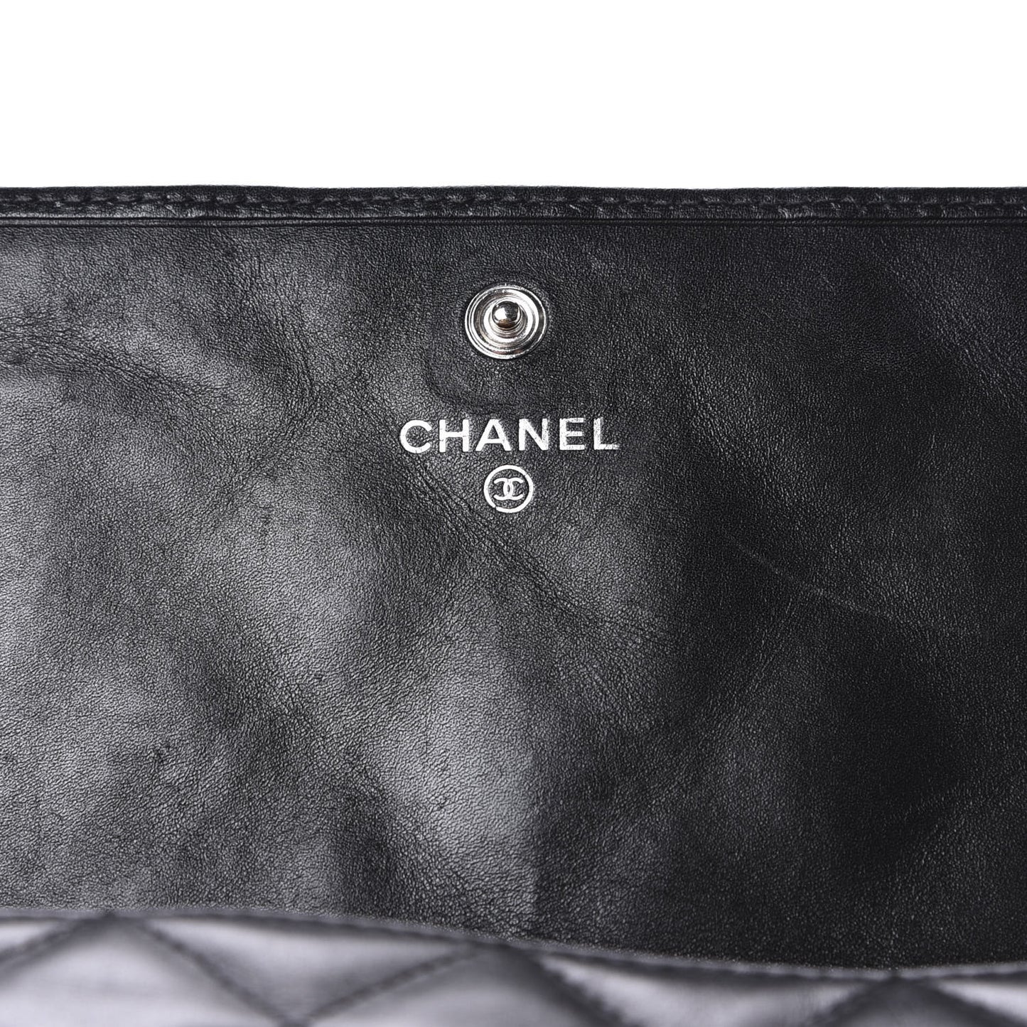 Calfskin Quilted Cambon Tri-Fold Wallet Black