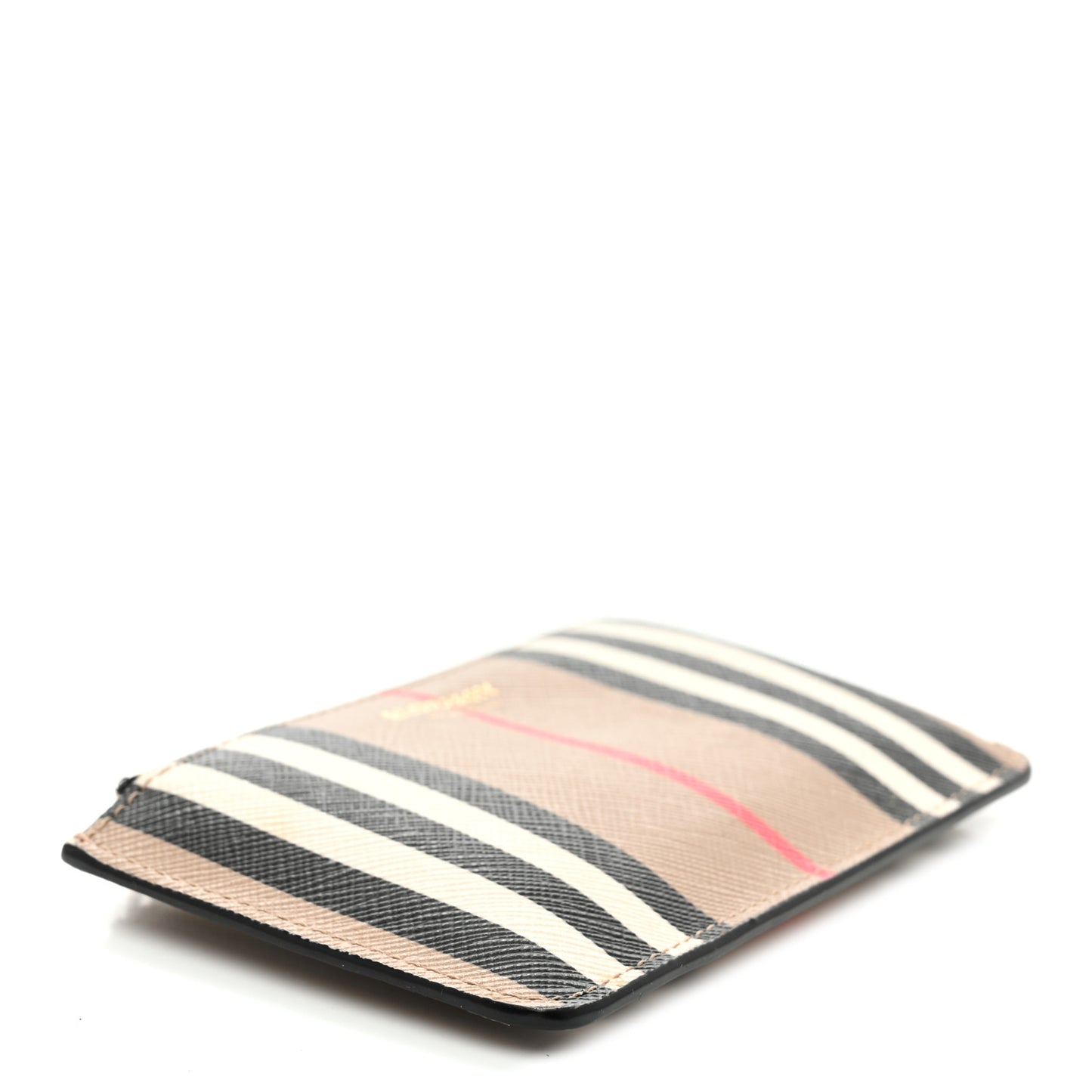 E-Canvas Calfskin Icon Stripe Zip Coin Case Archive Beige