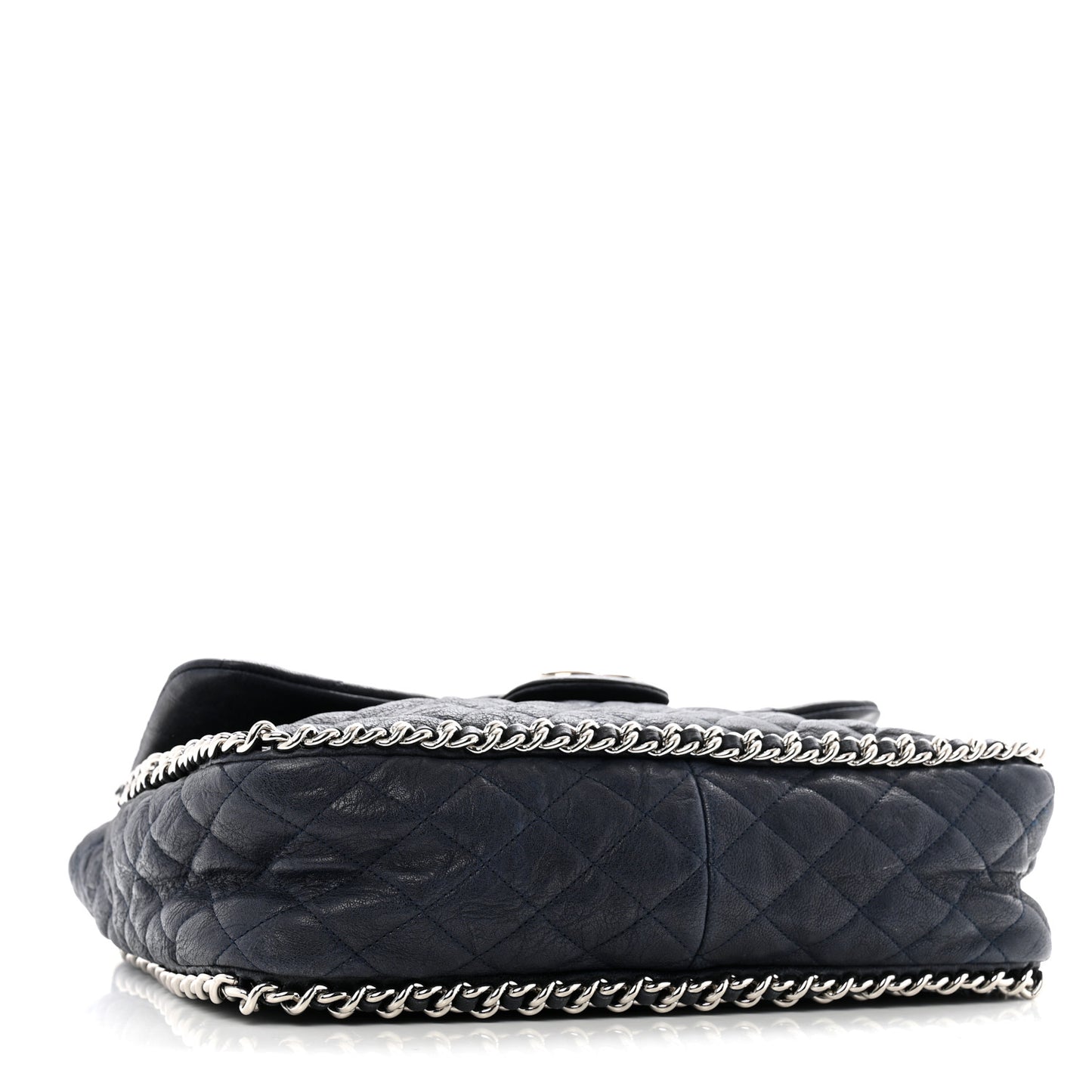 Washed Lambskin Quilted Maxi Chain Around Flap Navy