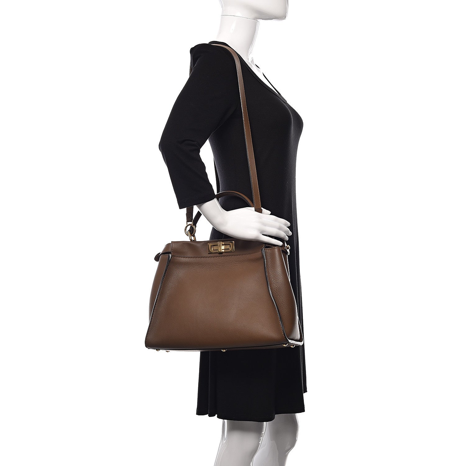 Fendi Vitello Seta Fabric Jacquard Pequin Medium Peekaboo Iconic Satchel Foresta Tobacco 2 of 9