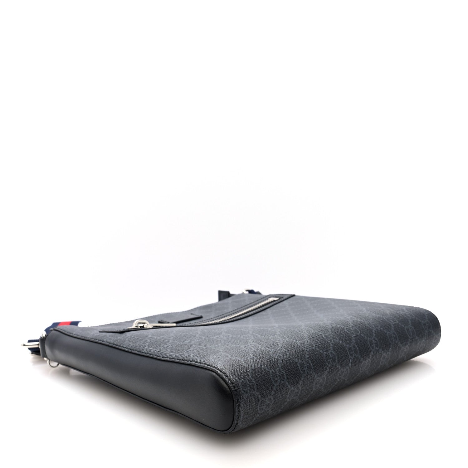 Gucci GG Supreme Monogram Appia Calfskin Web Flat Messenger Bag Black Grey 4 of 9
