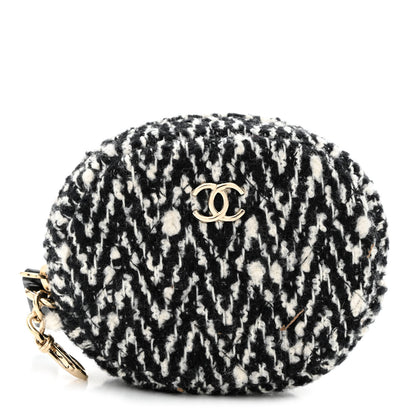 Chanel Tweed Shearling Round Clutch With Chain and Coin Purse Black and White 12 of 19