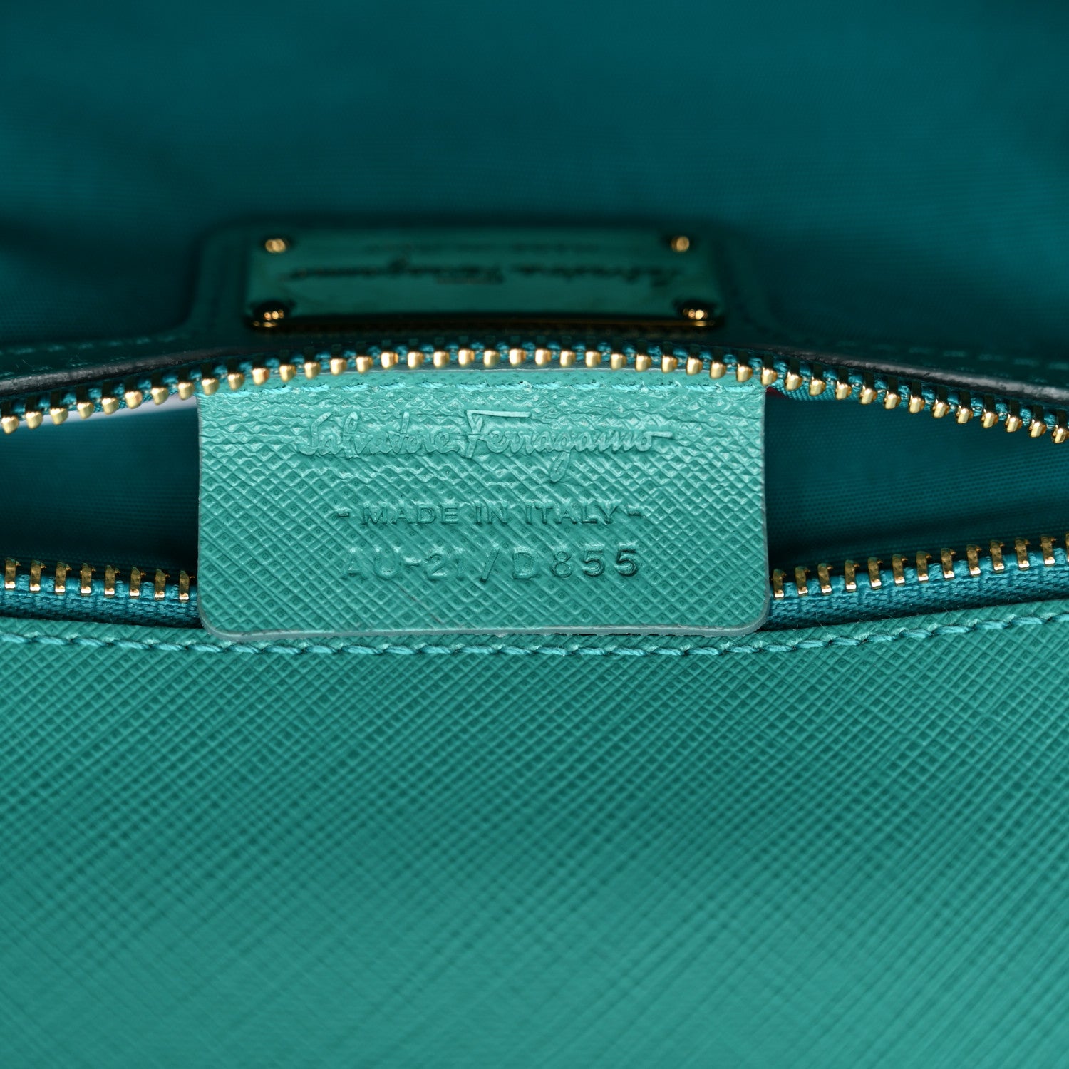 Salvatore Ferragamo Printed Calfskin Vara Bow Chain Flap Crossbody Teal 7 of 10