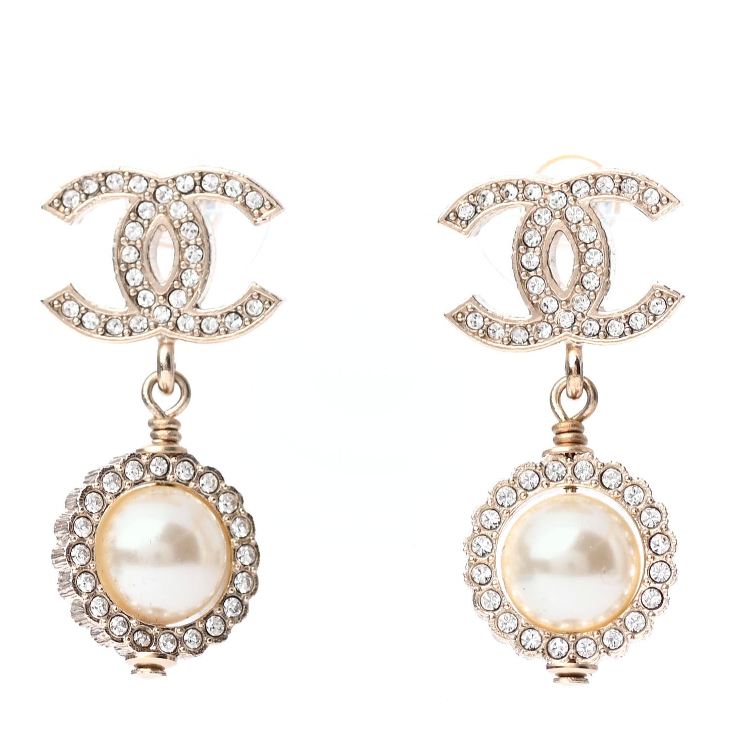 Crystal Pearl CC Lace Camellia Earrings Gold