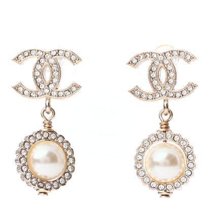 Chanel Crystal Pearl CC Lace Camellia Earrings Gold 1 of 4