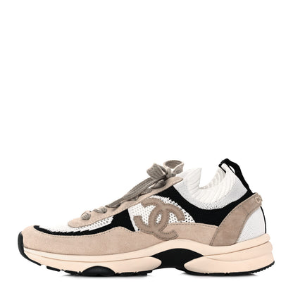 Chanel Mesh Suede Fabric Womens CC Sneakers 39 Light Pink White Black 1 of 9