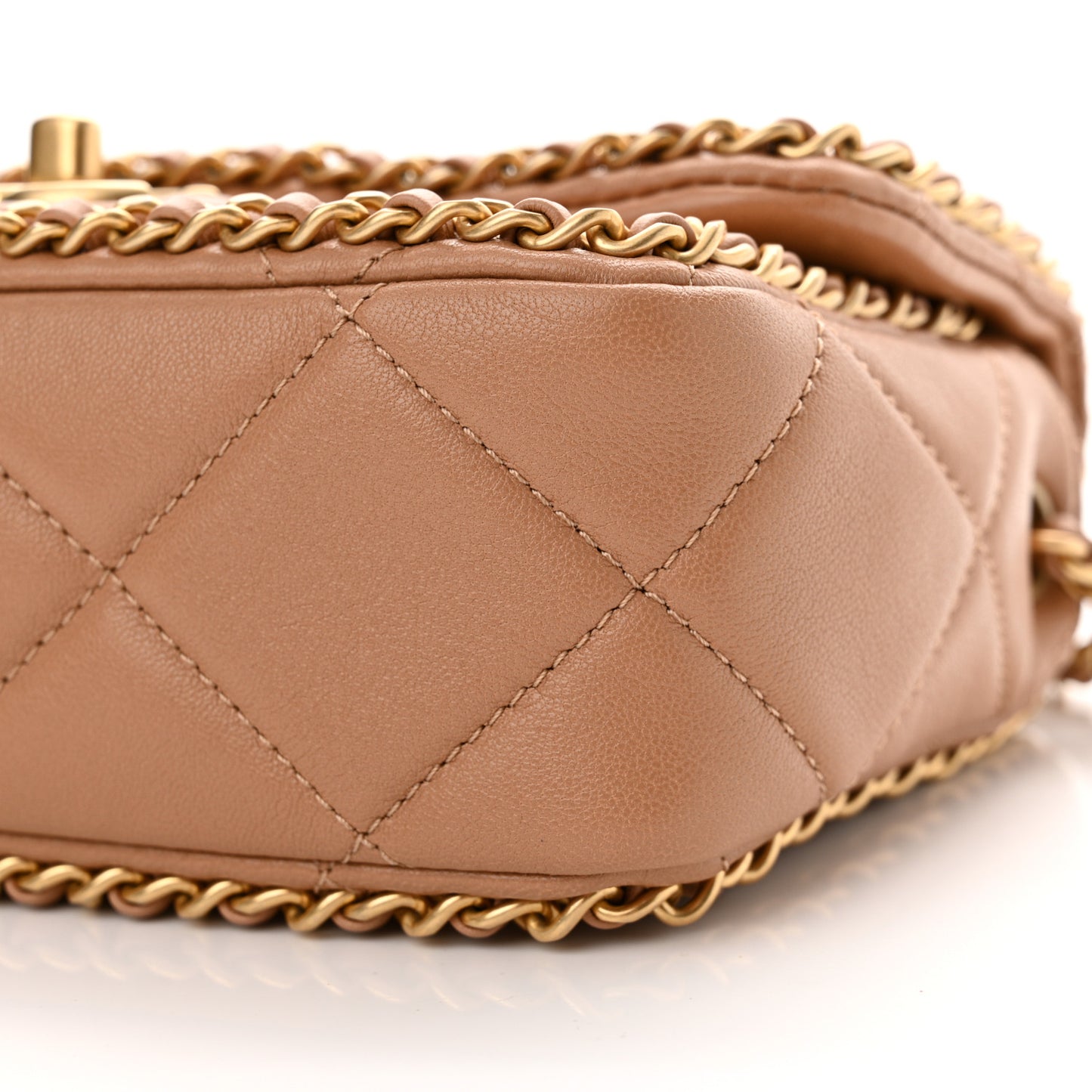 Lambskin Chain Around Top Handle Flap Dark Beige