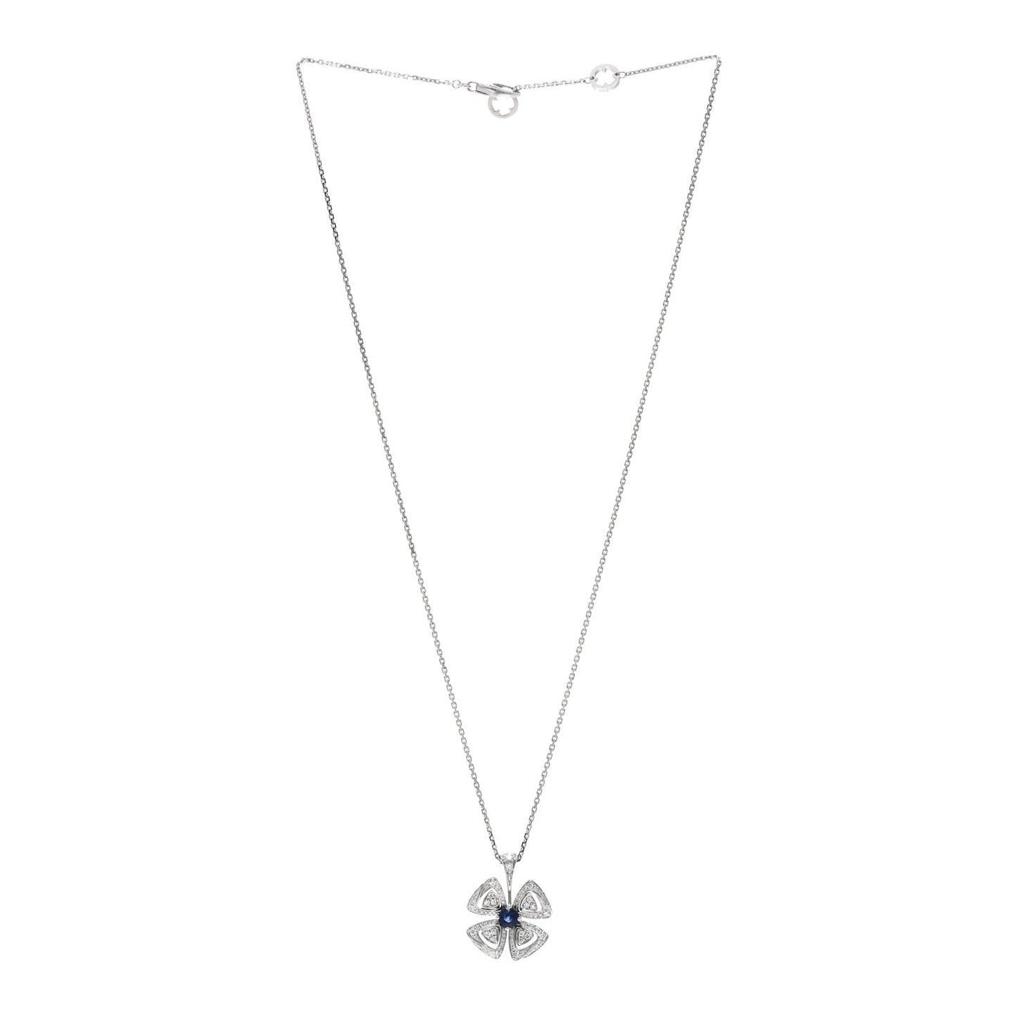 18K White Gold Diamond Blue Sapphire Fiorever Pendant Necklace