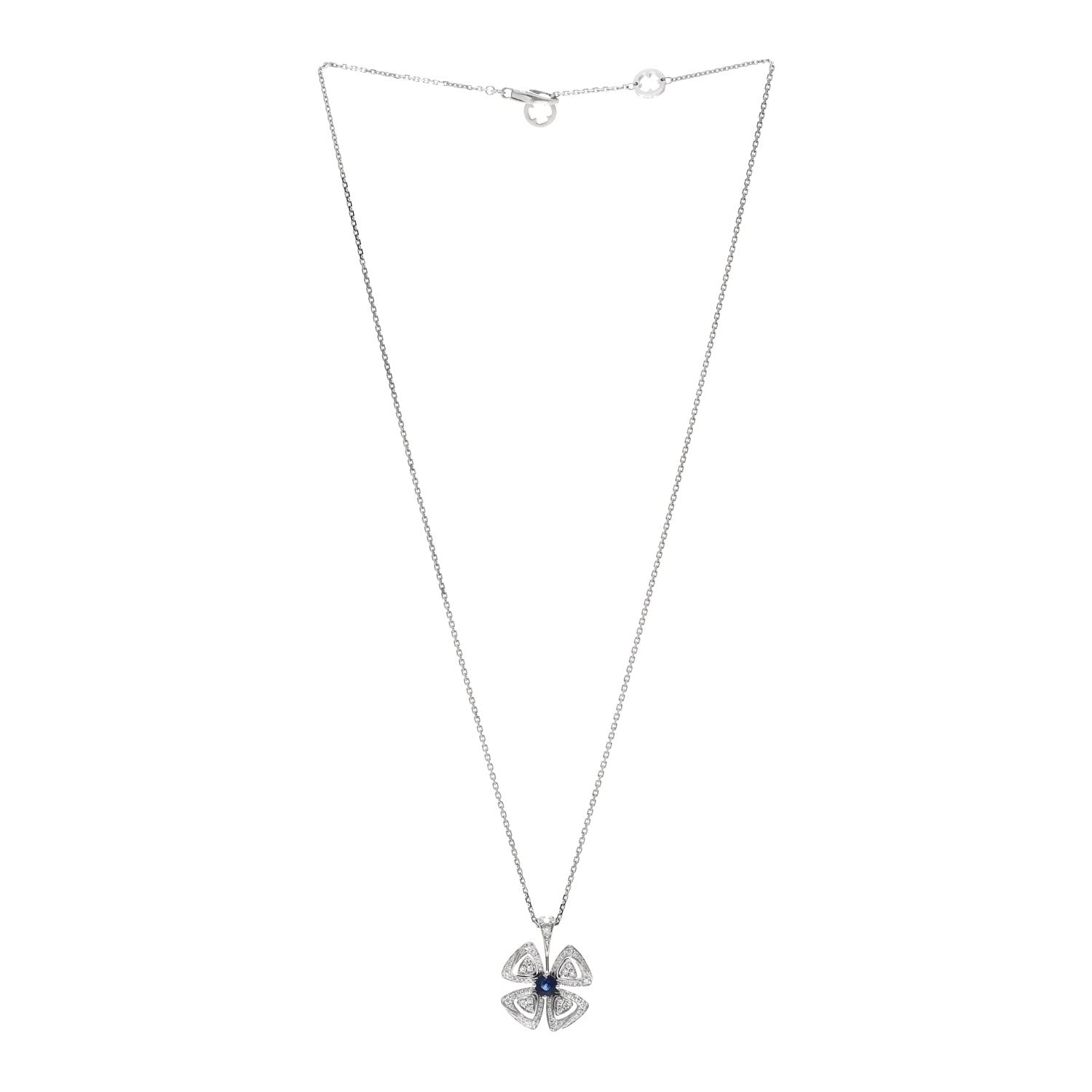 Bulgari 18K White Gold Diamond Blue Sapphire Fiorever Pendant Necklace 3 of 6