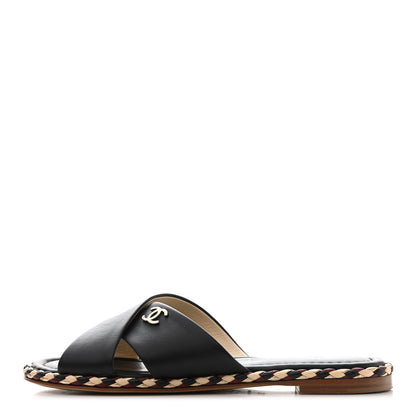 Chanel Lambskin Braided Mule Sandals 35 Black 1 of 8
