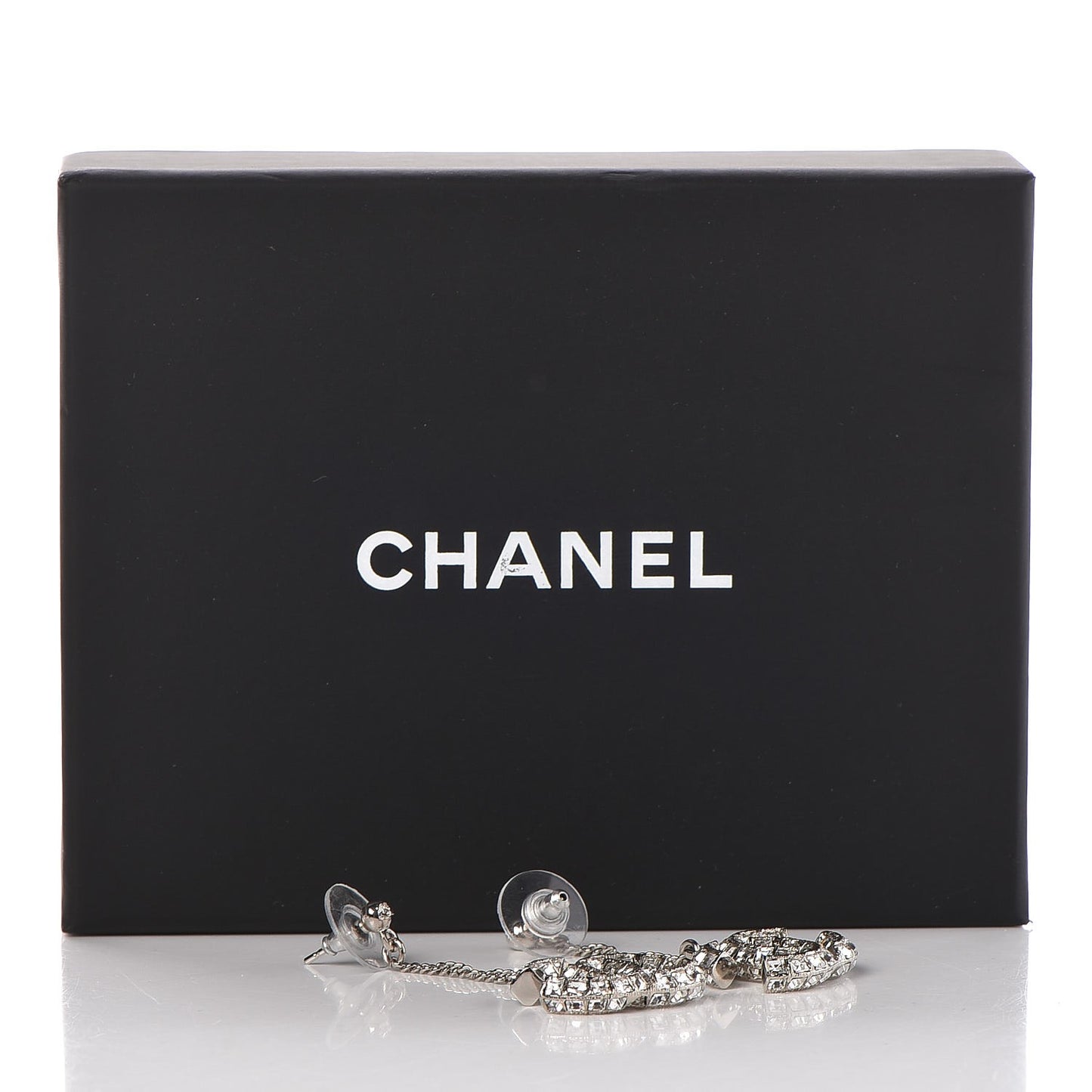 Baguette Crystal CC Drop Earrings Silver