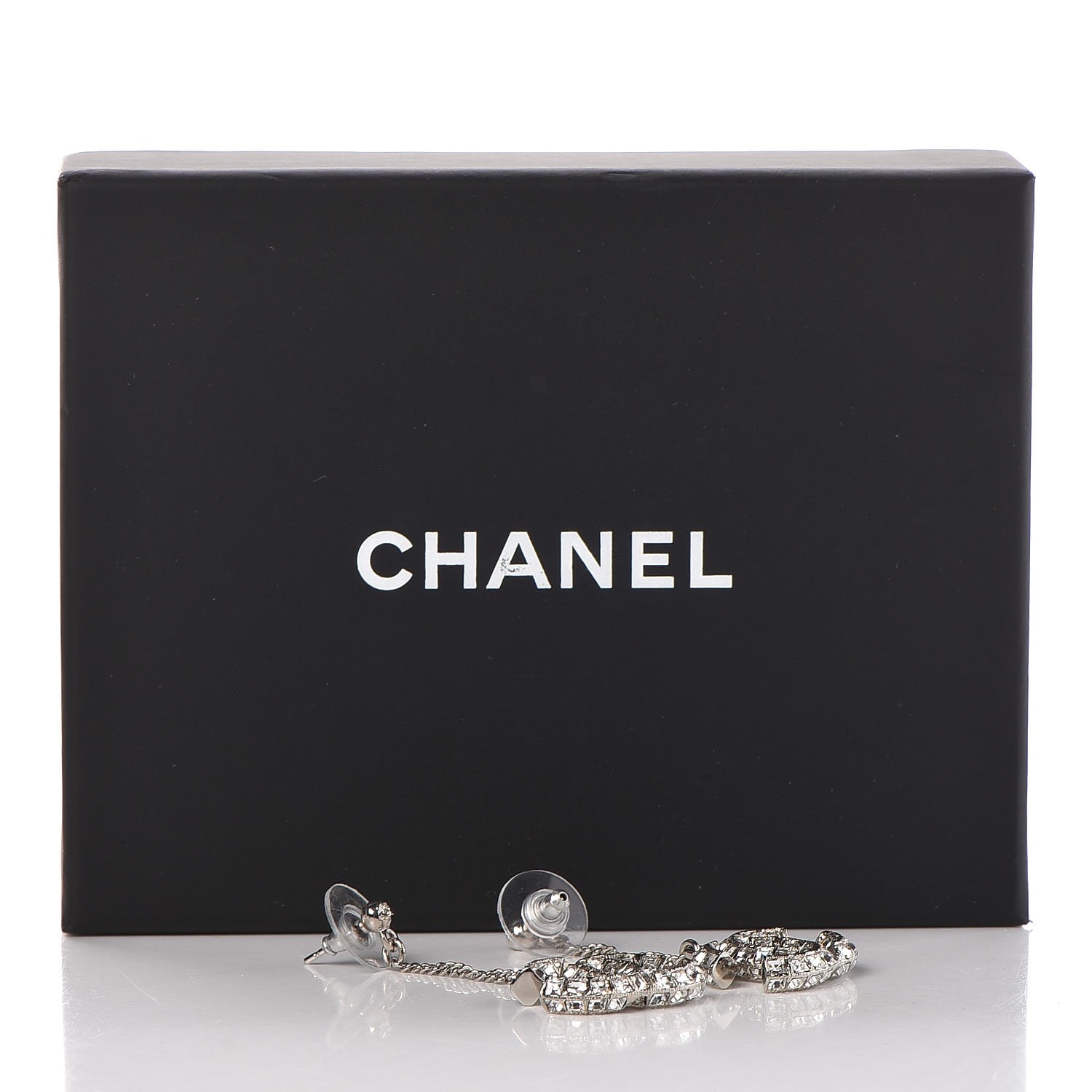 Chanel Baguette Crystal CC Drop Earrings Silver 4 of 4