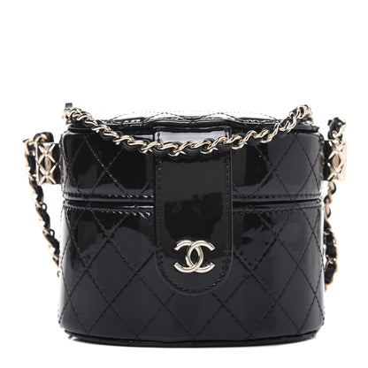 Chanel Patent Quilted Round Mini Vanity Case With Chain Black 1 of 12