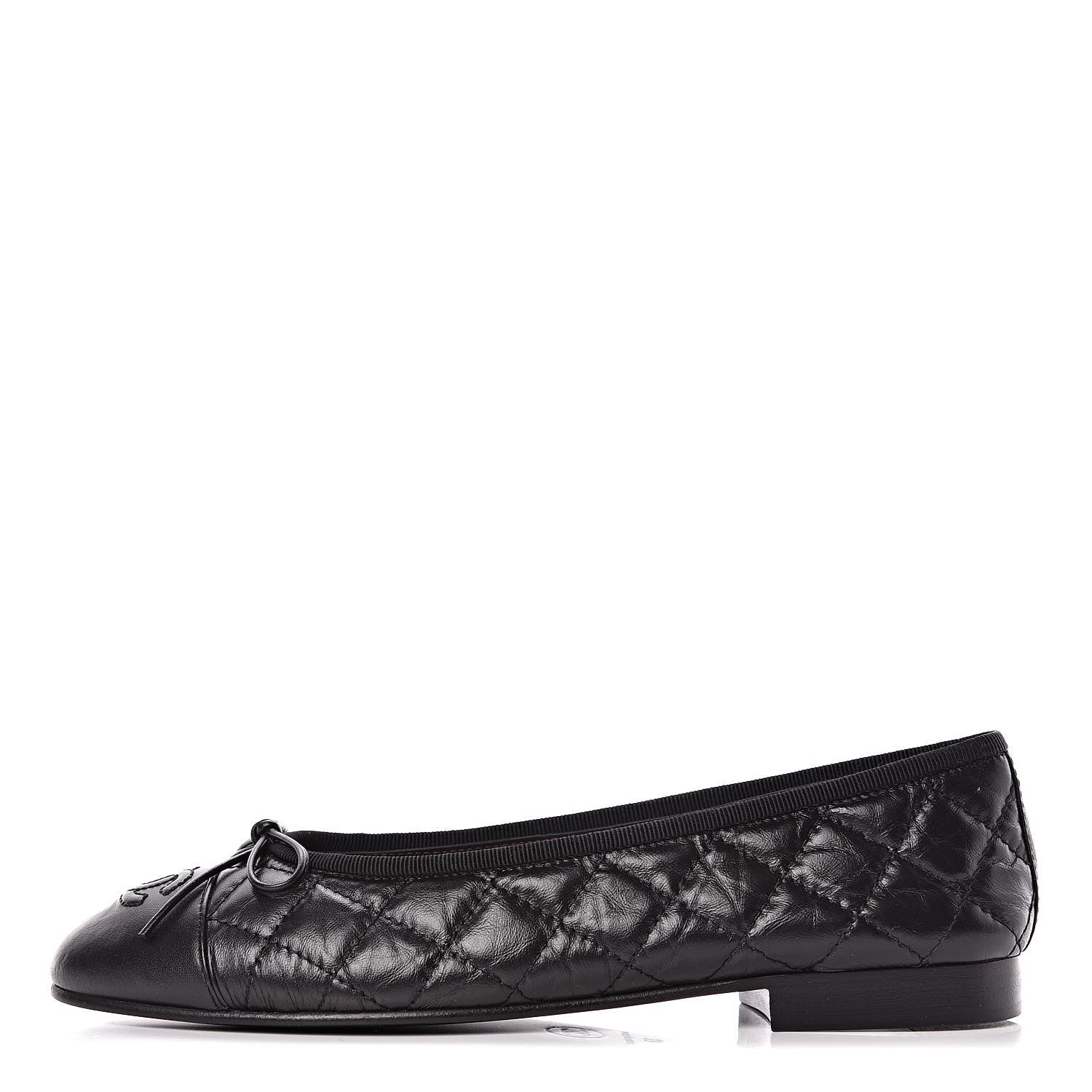 Chanel Aged Calfskin Quilted Cap Toe Ballerina Flats 37 Black 1 of 7