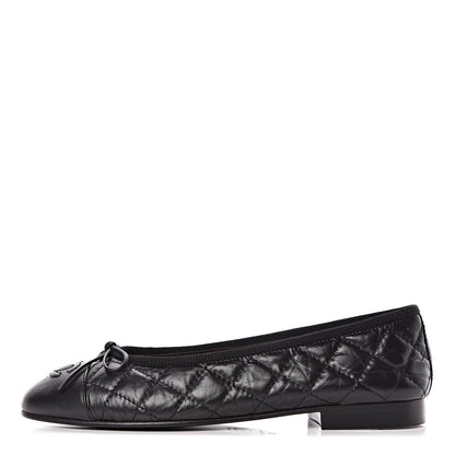 Chanel Aged Calfskin Quilted Cap Toe Ballerina Flats 37 Black 1 of 7