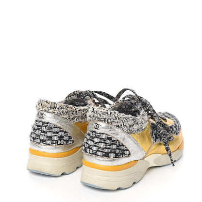Chanel Tweed Lambskin Tennis Sneakers 37.5 Black White Argent 4 of 8