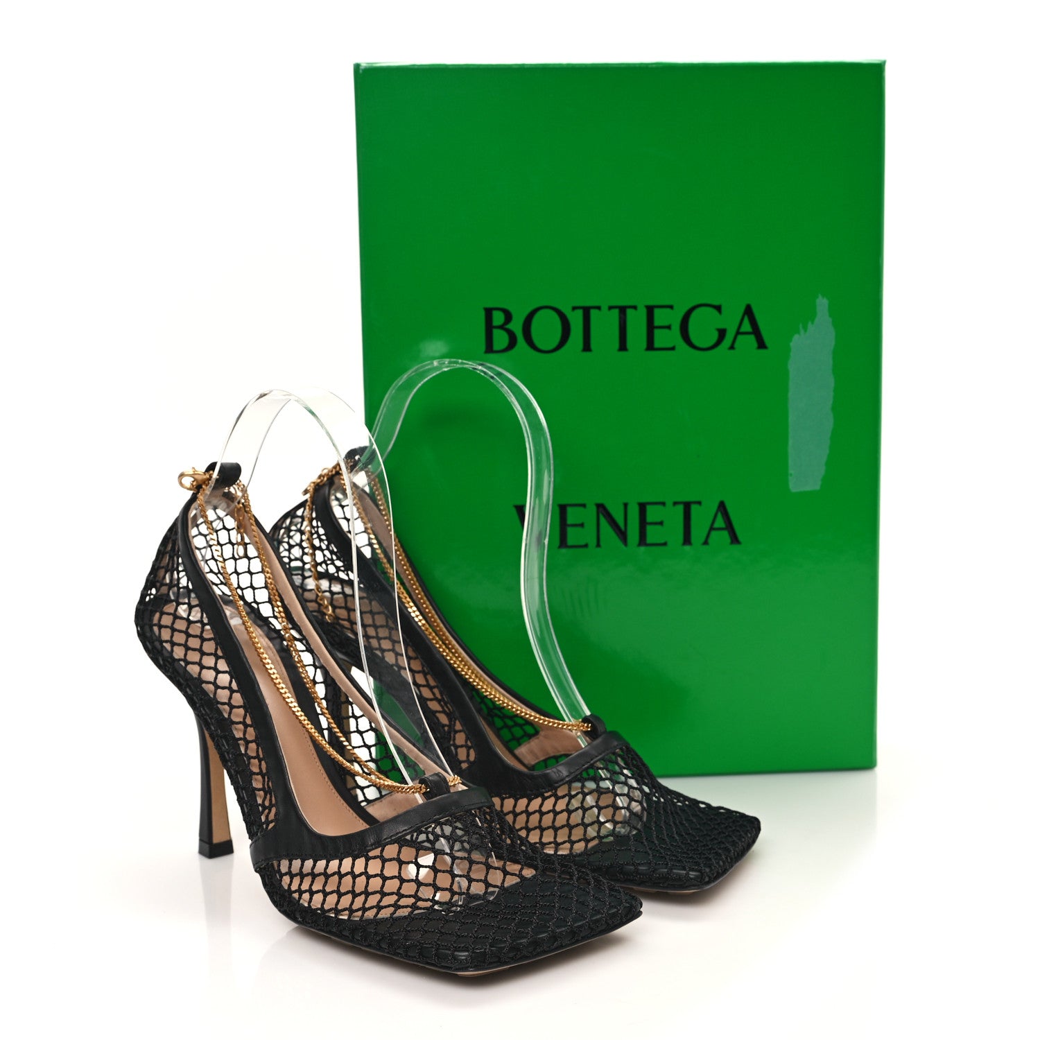 Bottega Veneta Mesh Calfskin Chain Stretch Pumps 39 Black 8 of 8