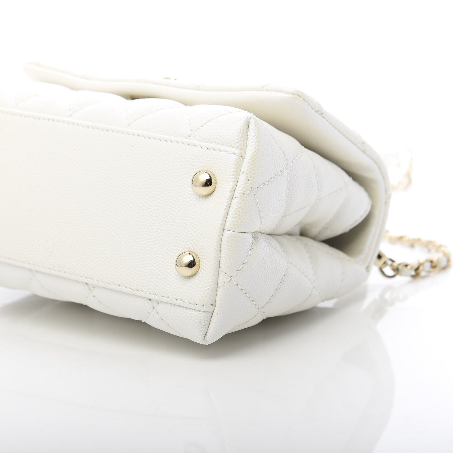 Iridescent Caviar Quilted Extra Mini Coco Handle Flap Ivory