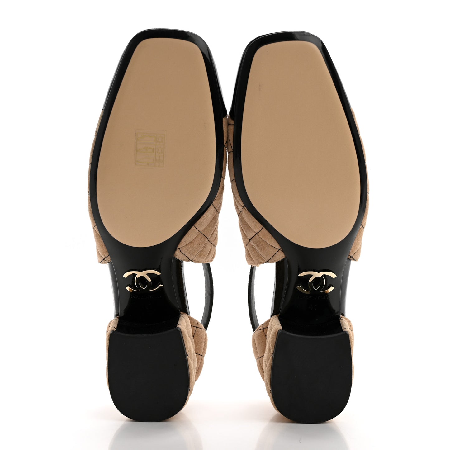 Suede Kidskin Patent Cap Toe Quilted Mary Jane Flats 41 Beige Black