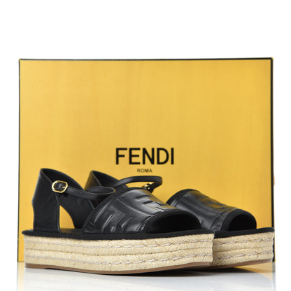 Fendi Nappa FF Embossed Espadrille Platform Sandals 37 Black 12 of 12