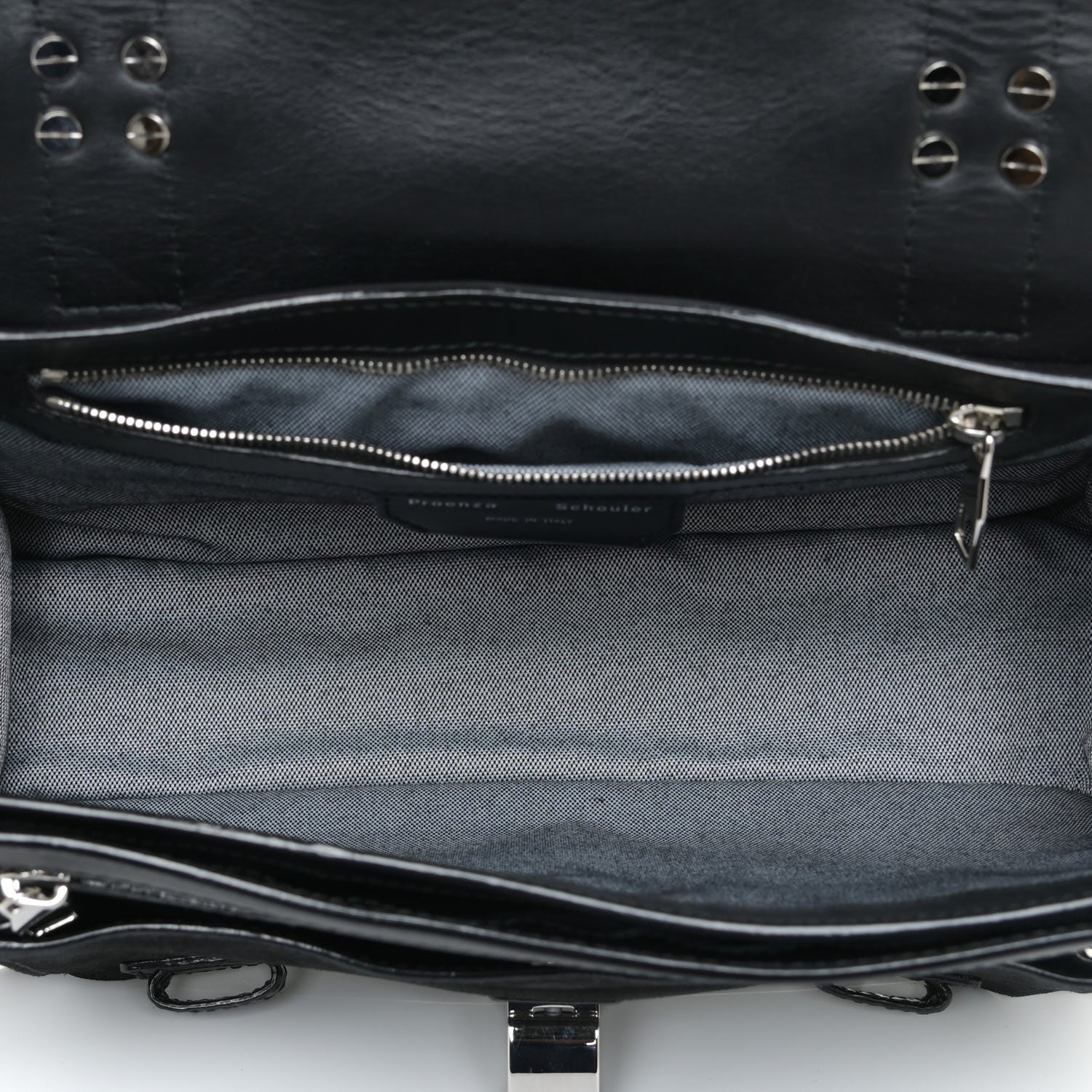 Proenza Schouler Suede Calfskin Crocodile Embossed Medium PS1 Satchel Black 4 of 12