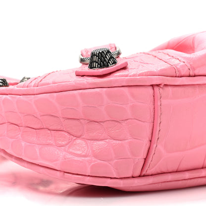 Balenciaga Extra Supple Calfskin Crocodile Embossed Le Cagole Mini Purse With Chain Sweet Pink 10 of 10
