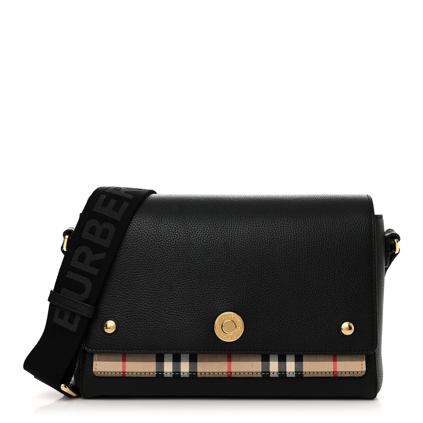 Grainy Calfskin Vintage Check Note Crossbody Bag Black