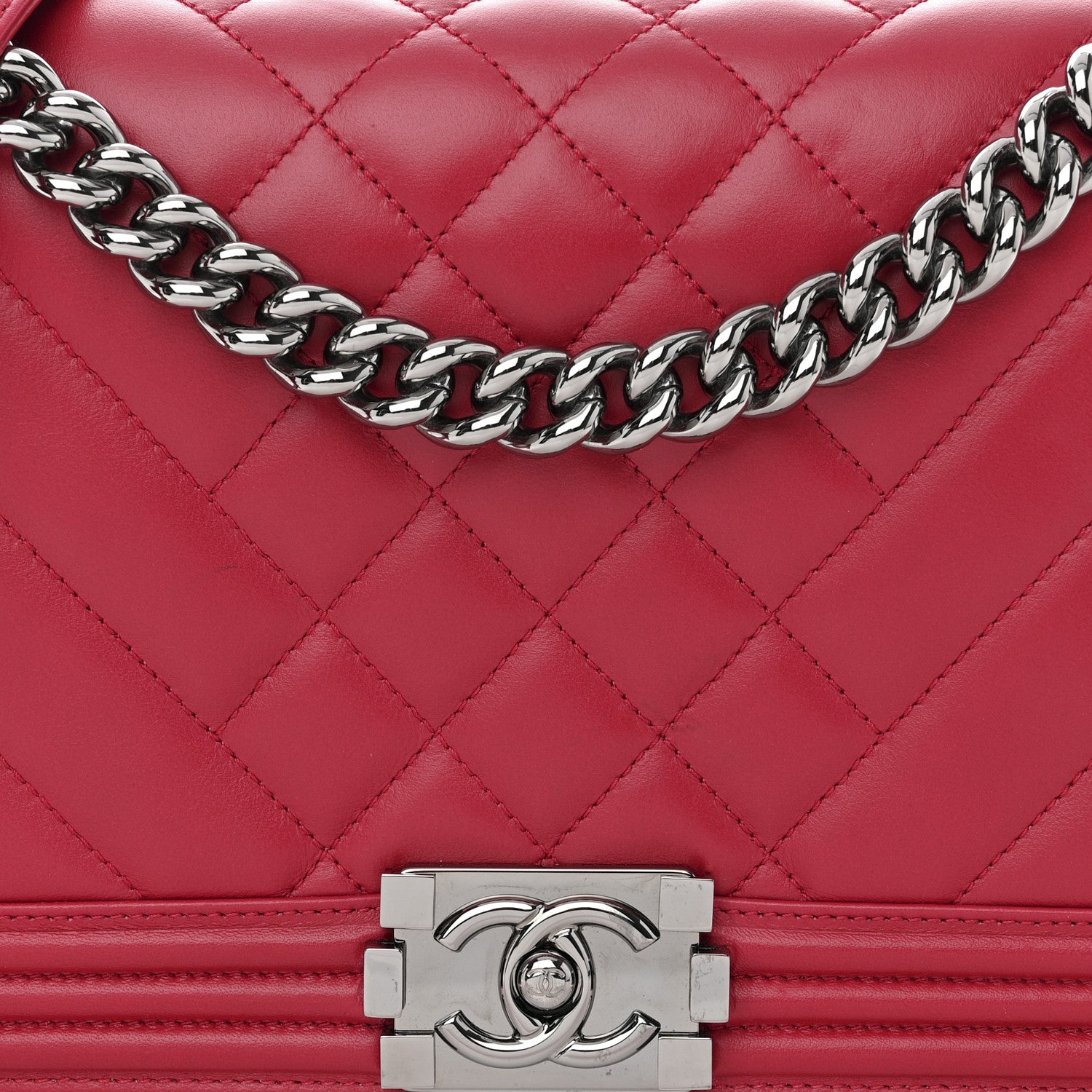 Chanel Lambskin Chevron Quilted New Medium Boy Flap Dark Pink 8 of 12