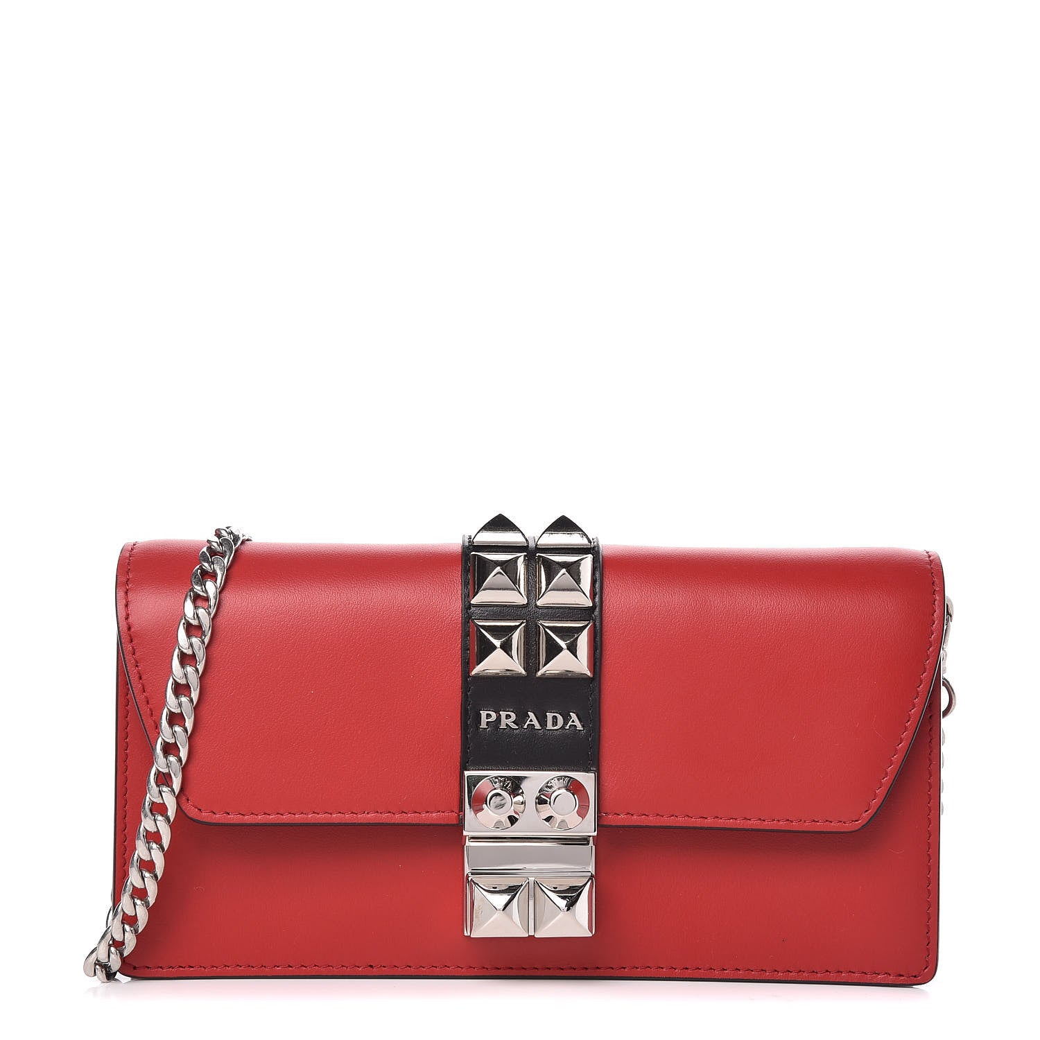 Prada City Calfskin Studded Mini Elektra Crossbody Bag Fuoco Black 1 of 10