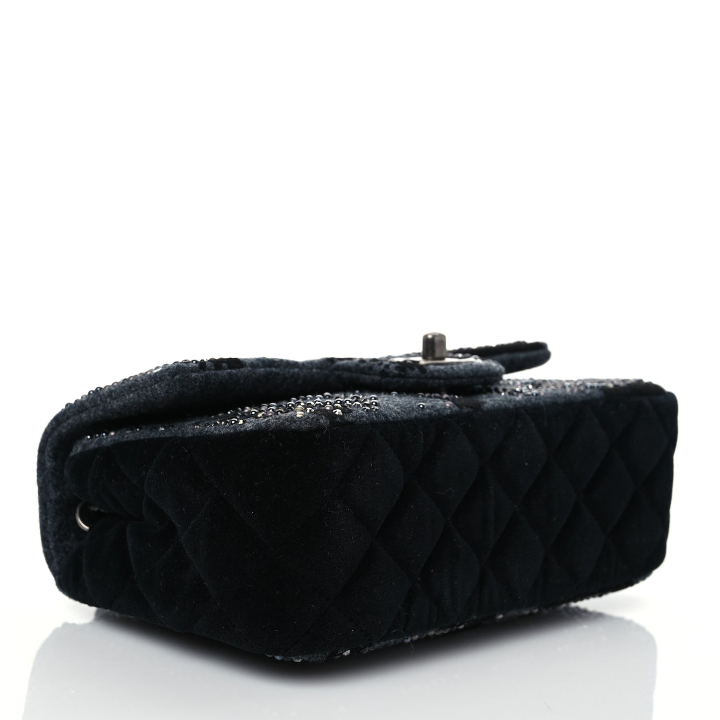 Wool Velvet Crystal Studded Mini Rectangular Flap Grey Black