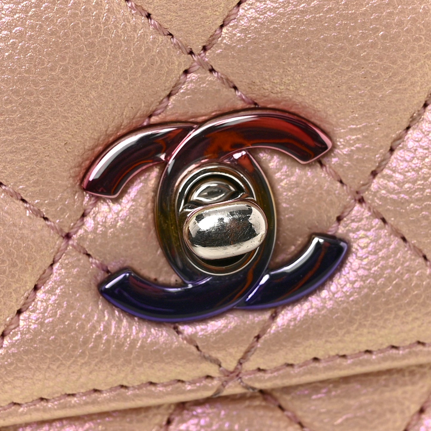 Iridescent Caviar Quilted Extra Mini Coco Handle Flap Light Pink