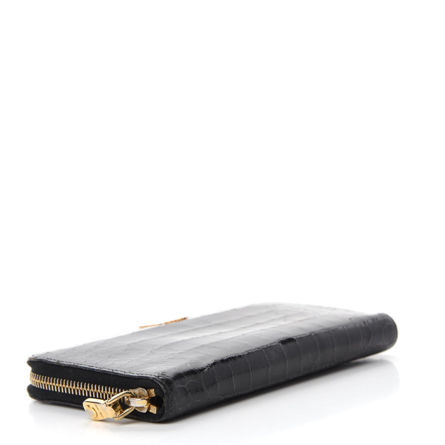 Vernice Crocodile Embossed Calfskin Zip Around Wallet Black