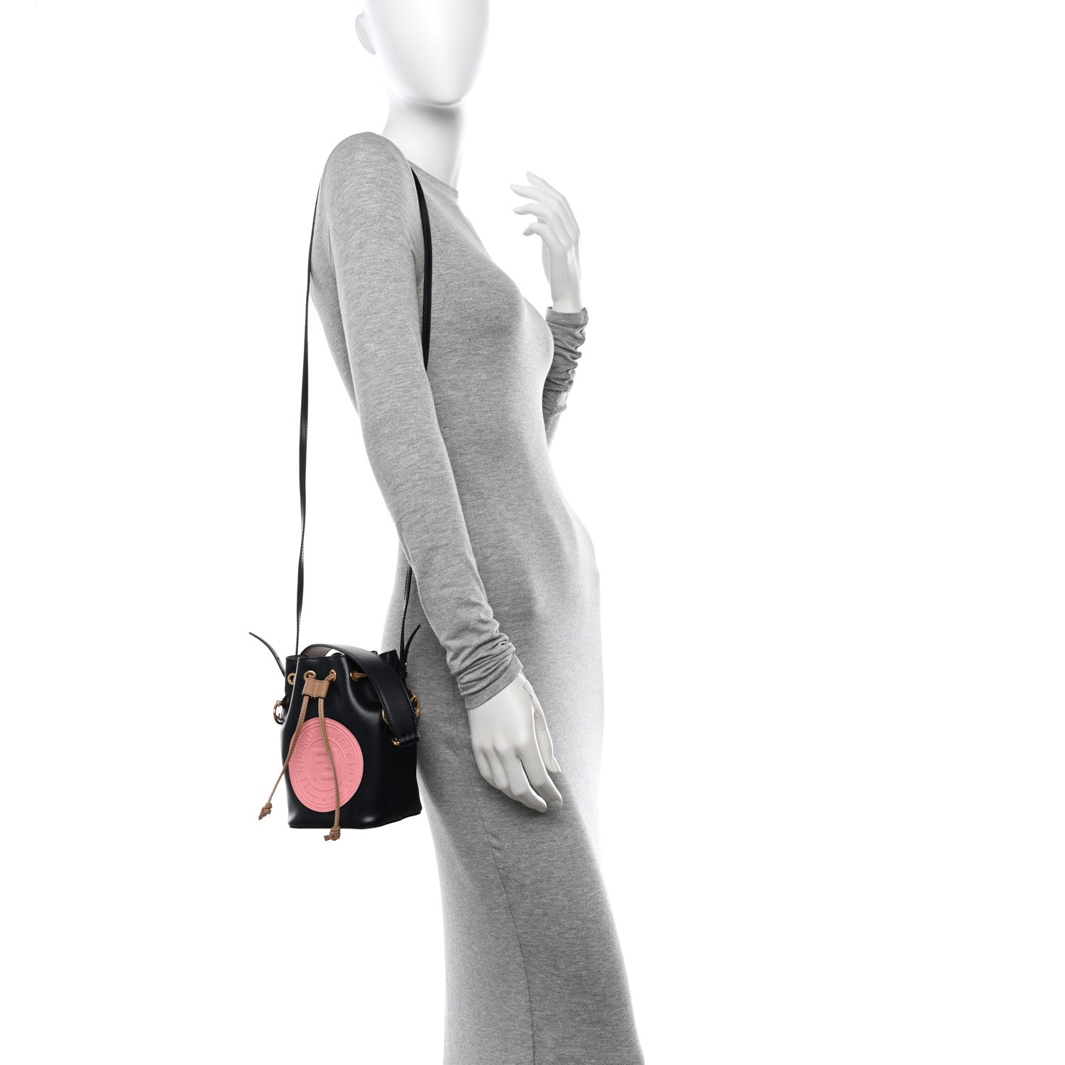 Fendi Vitello Liberty F is Fendi Stamp Patch Mini Mon Tresor Bucket Bag Blue Notte Cuoio Flamingo 2 of 10