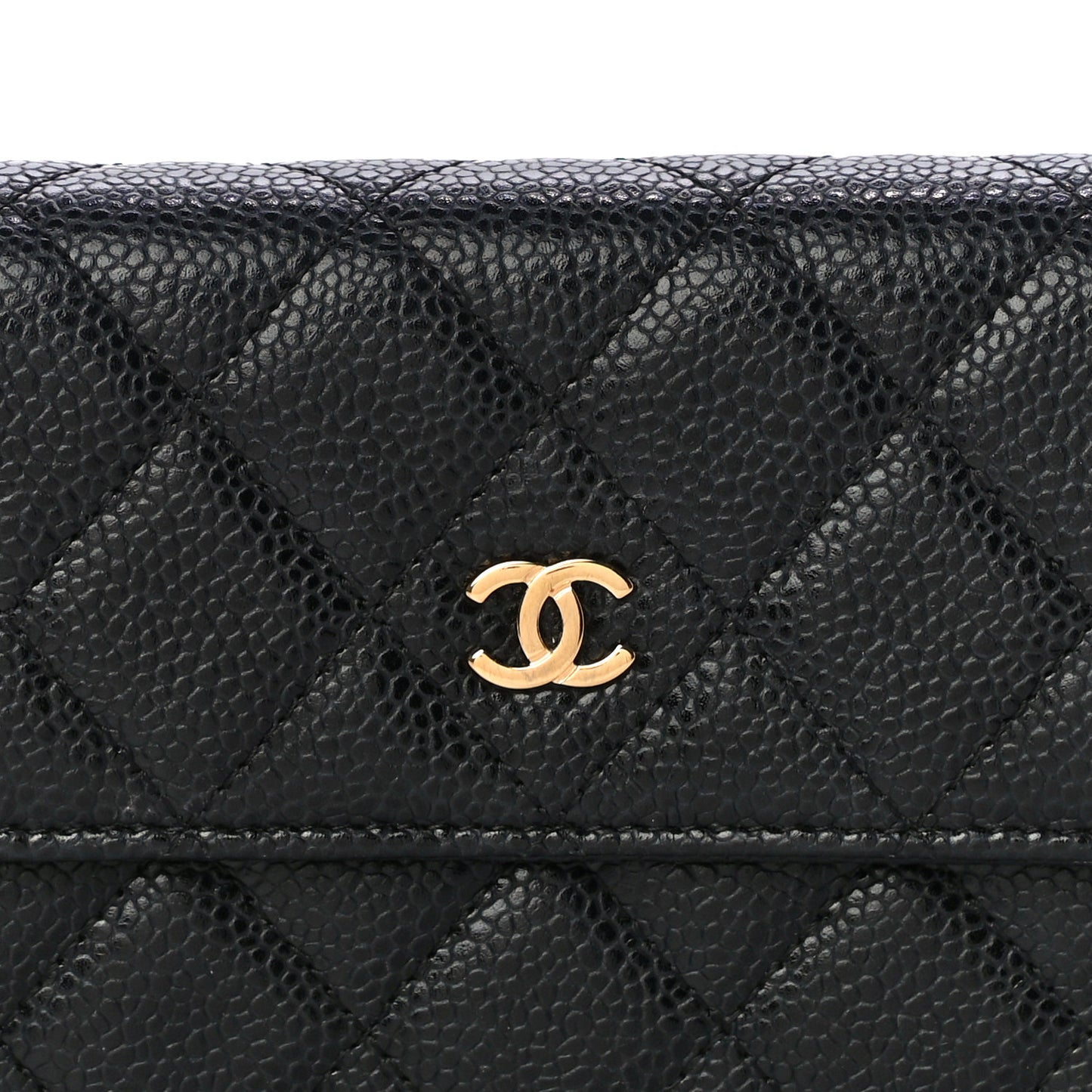 Caviar Quilted Large Gusset Flap Wallet Black