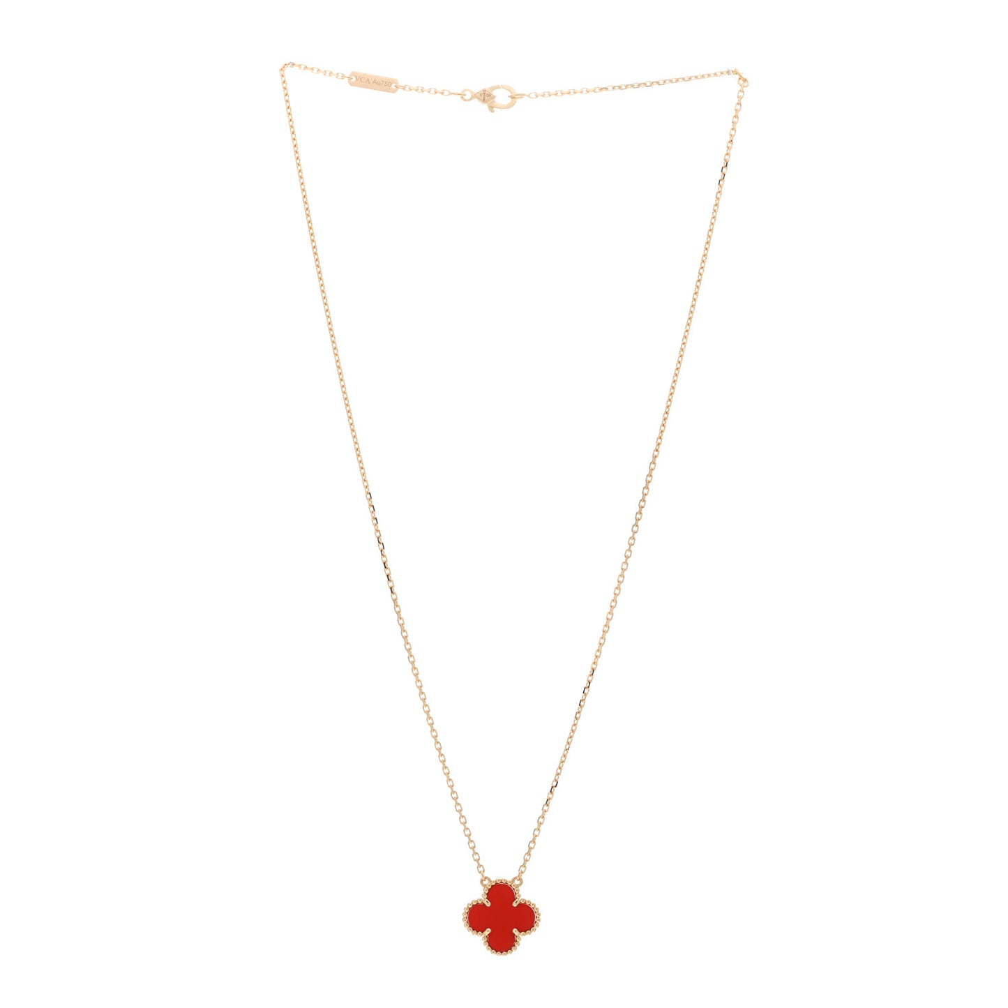 18K Yellow Gold Carnelian Vintage Alhambra Pendant Necklace