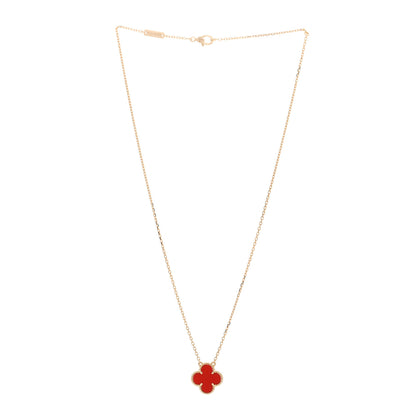 Van Cleef & Arpels 18K Yellow Gold Carnelian Vintage Alhambra Pendant Necklace 3 of 5