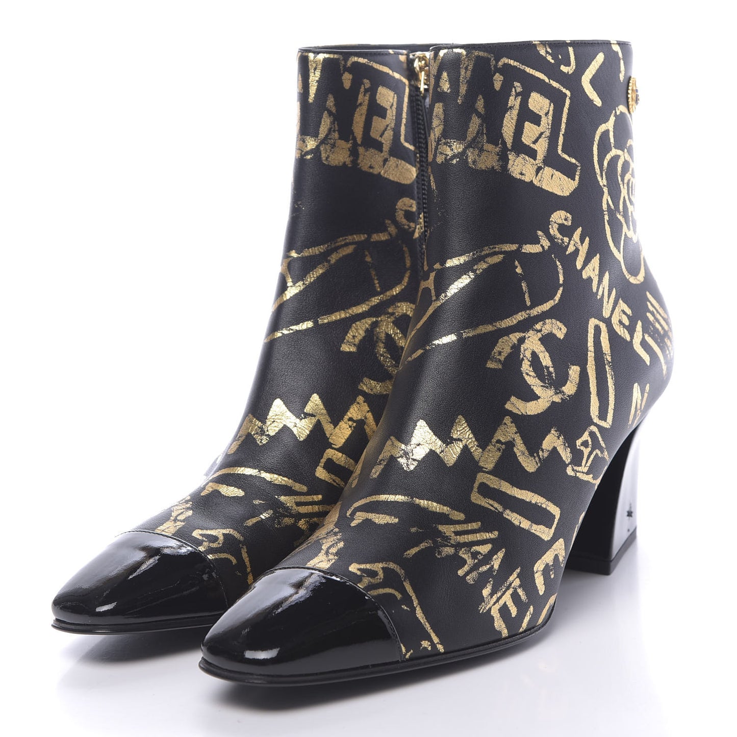 Calfskin Graffiti Short Boots 38 Black Gold