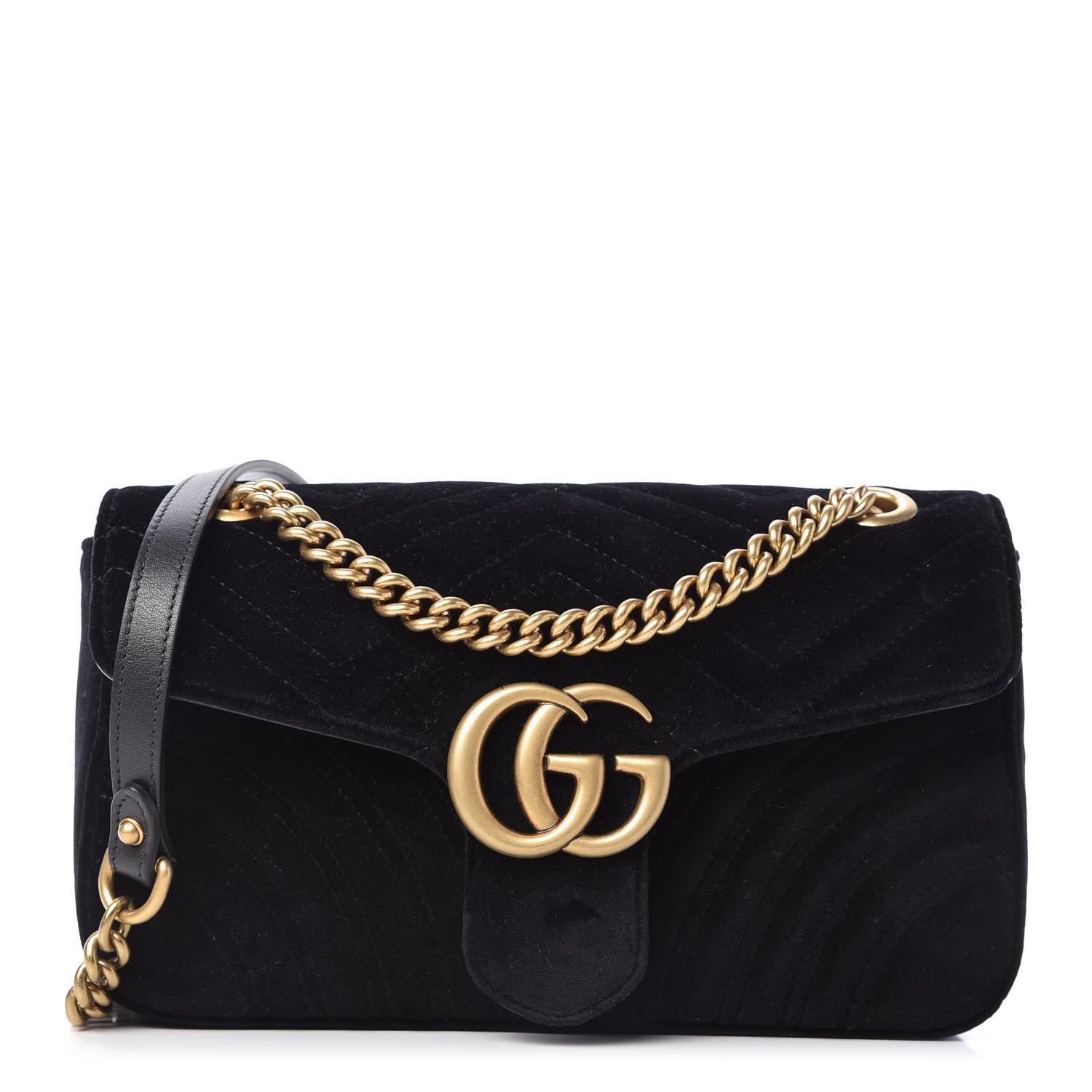 Gucci Velvet Matelasse Small GG Marmont Shoulder Bag Black 1 of 10